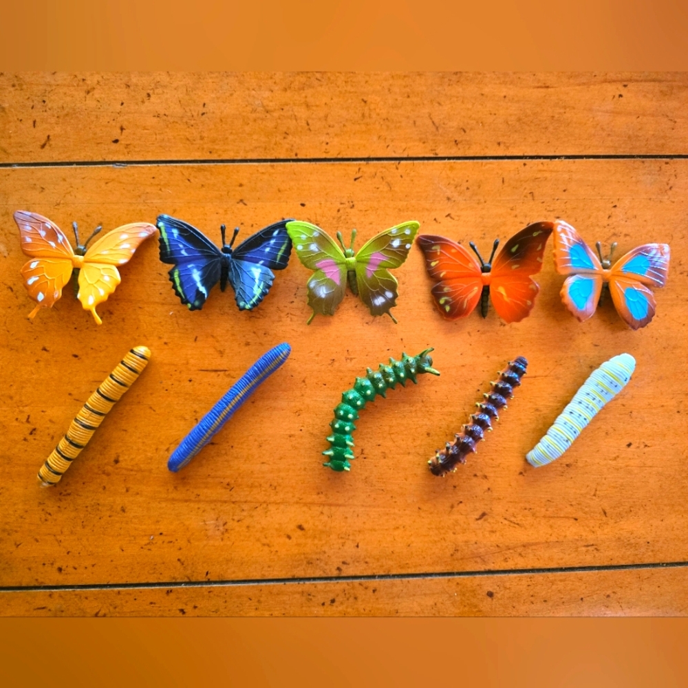 Collection Of 10 Rubber Butterfly And Caterpillar Figures/Toys